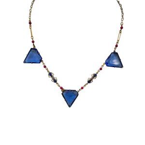 Antique Art Deco Faceted Glass & Enamel Chain Necklace (A9135)